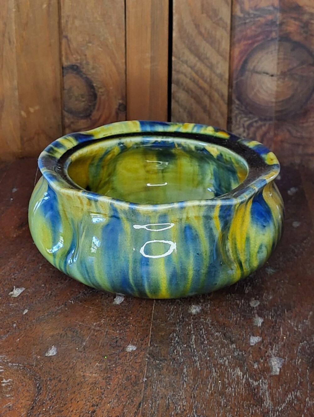Handmade Blue and Yellow Swirl Pottery Vase